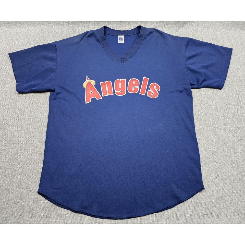 VINTAGE Los Angeles Angels Jersey Mens XL Blue MLB Baseball Russell Athletic USA